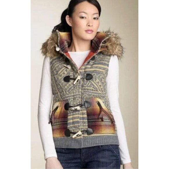 Da-Nang Womens Toggle Wool Removable Fur Hood Vest Jacket Size Small Gray FA EXC - Picture 1 of 12